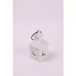 PORCELÁN LÁMPÁS LEDDEL, FEHÉR, SZARVAS MINTÁS