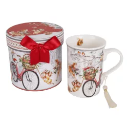 PORCELÁN BÖGRE, DÍSZDOBOZBAN, BICIKLI ÉS TÉLI TÁJ