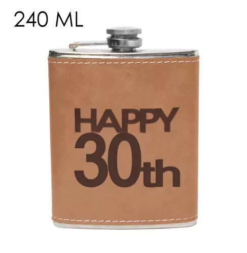 LAPOSÜVEG, ROZSDAMENTES ACÉL, HAPPY 30TH FELIRAT, BARNA MŰBŐR, DOBOZBAN