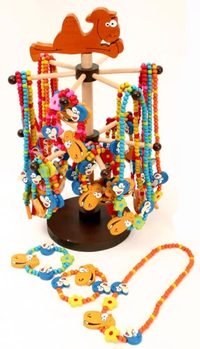 WOODEN NECKLACE TEVECLUB 72PC/STAND