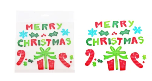 DEKOR ABLAKZSELÉ, MERRY CHRISTMAS FELIRAT AJÁNDÉKKAL, PIROS/ZÖLD