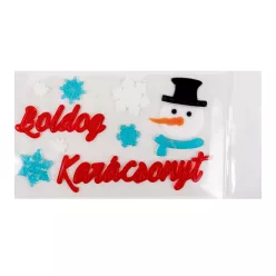   ABLAKZSELÉ  BOLDOG KARÁCSONYT FELIRAT, PIROS, HÓEMBER CILINDERBEN