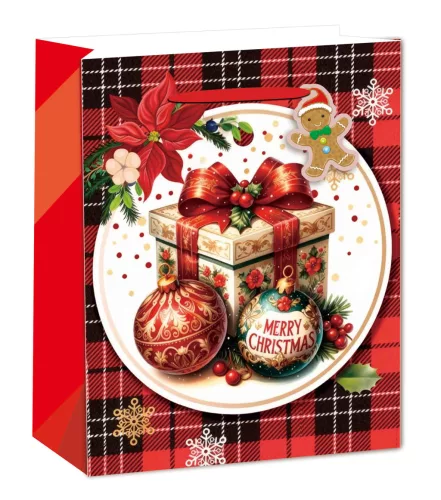 PAPÍRTASAK MATT, AJÁNDÉK DOBOZ 2 GÖMB DÍSSZEL, MERRY CHRISTMAS FELIRATÚ