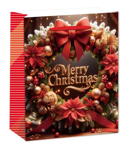 PAPÍRTASAK MATT, KOSZORÚ, MASNIVAL, MIKULÁS VIRÁGGAL, MERRY CHRISTMAS FELIRAT