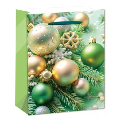 PAPÍRTASAK MATT, ZÖLD ÉS ARANY DÍSZEK, FENYŐÁG