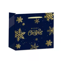   PAPÍRTASAK MATT, ARANY FÉNYES NYOMÁSSAL, FEKETE, ARANY HÓKRISTÁLYOKKAL, MERRY CHRISTMAS FELIRAT