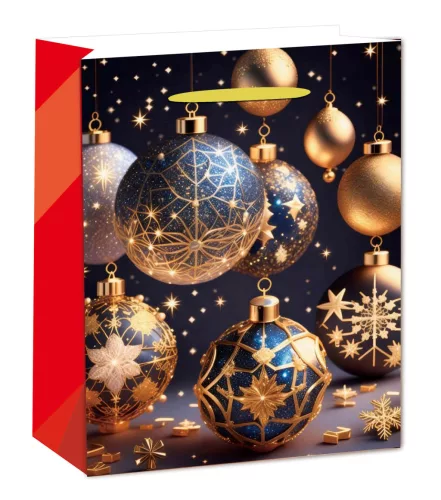 PAPÍRTASAK MATT, ARANY/KÉK GÖMB DÍSZEK