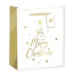   PAPÍRTASAK MATT, EZÜST ÉS ARANY FÉNYES NYOMÁSSAL, FEHÉR ÉS ARANY, WISHING YOU A VERY MERRY CHRISTMAS FELIRAT