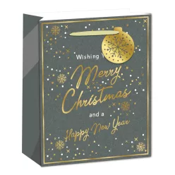   PAPÍRTASAK MATT, ARANY FÉNYES NYOMÁSSAL, KÁRTYÁVAL, KÉK ÉS ARANY, WISHING YOU MERRY CHRISTMAS AND A HAPPY NEW YEAR FELIRAT