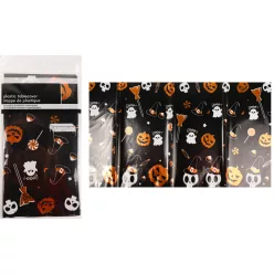   HALLOWEENI DEKORÁCIÓ, MŰANYAG ASZTALTERÍTŐ, SZELLEM, TÖK, KOPONYA MINTÁVAL, FEKETE