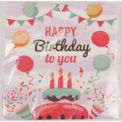  PARTY PAPÍR SZALVÉTA, 20 DARABOS, HAPPY BIRTHDAY FELIRATTAL, TORTÁS