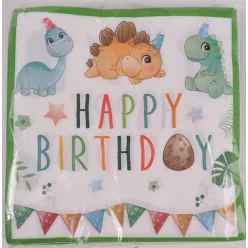   PARTY PAPÍR SZALVÉTA, 20 DARABOS, HAPPY BIRTHDAY FELIRATTAL, DINÓS