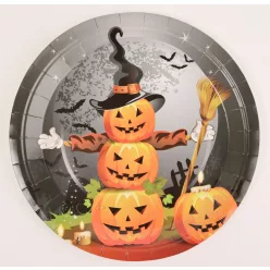   PARTY PAPÍR TÁNYÉR, HALLOWEENI DEKORÁCIÓ, 10 DARABOS SZETT, HALLOWEEN TÖK SEPRŰVEL, BOSZORKÁNYKALAPBAN