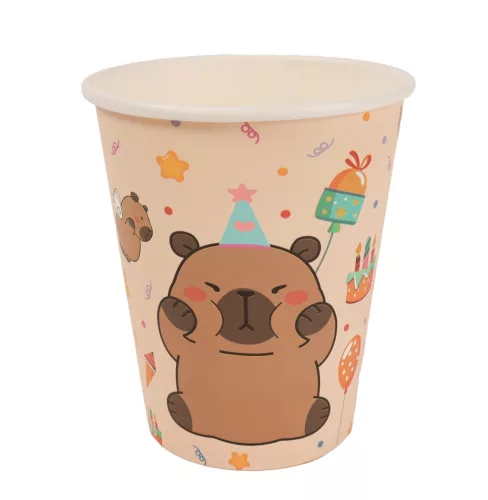 PARTY PAPÍR POHÁR, SZÜLETÉSNAPI DEKORÁCIÓ, 10 DARABOS SZETT, KAPIBARA MINTÁZATÚ,