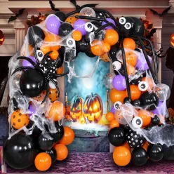   MŰANYAG LUFI KAPU, HALLOWEENI, PÓKOKKAL, FEKETE ÉS NARANCSSÁRGA, SZETTBEN, 125 DARAB