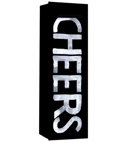 PAPÍRTASAK BOROS MATT, CHEERS FELIRAT, FEKET ÉS FEHÉR
