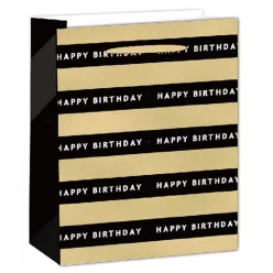   PAPÍRTASAK MATT, HOLOGRAFIKUS ARANY FÉNYES NYOMÁSSAL, FEKETE ÉS ARANY SÁVOK,  HAPPY BIRTHDAY  FELIRATTAL