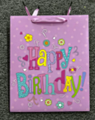 PAPÍRTASAK MATT, SZÍNES HAPPY BIRTHDAY FELIRAT, LILA