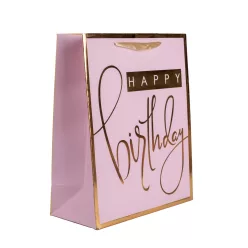   PAPÍRTASAK MATT, ARANY FÉNYES NYOMÁSSAL, RÓZSASZÍN, ARANY HAPPY BIRTHDAY FELIRAT, KÁRTYA