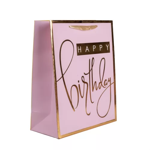 PAPÍRTASAK MATT, ARANY FÉNYES NYOMÁSSAL, RÓZSASZÍN, ARANY HAPPY BIRTHDAY FELIRAT, KÁRTYA