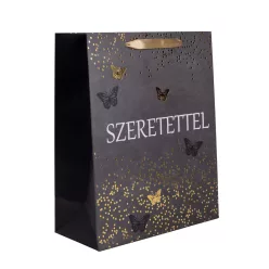   PAPÍRTASAK MATT, ARANY FÉNYES NYOMÁSSAL LEPKÉK, SZERETETTEL FELIRAT