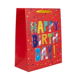   PAPÍRTASAK MATT, HOLOGRAFIKUS NYOMÁSSAL,  HAPPY BIRTHDAY FELIRAT, SZÍNES