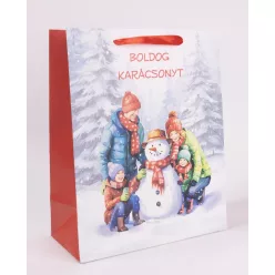   PAPÍRTASAK MATT, CSALÁD A HÓEMBER KÖRÜL,  BOLDOG KARÁCSONYT FELIRAT
