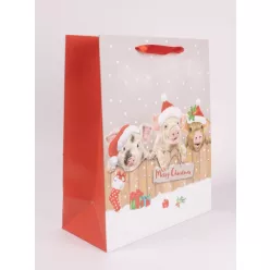   PAPÍRTASAK MATT, 3 MALAC A KERÍTÉSNÉL, MIKULÁS SAPKÁBAN, MERRY CHRISTMAS FELIRAT