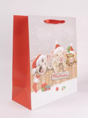 PAPÍRTASAK MATT, 3 MALAC A KERÍTÉSNÉL, MIKULÁS SAPKÁBAN, MERRY CHRISTMAS FELIRAT