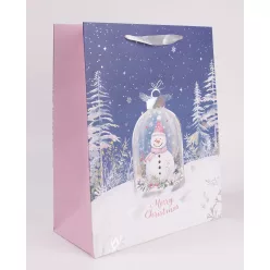   PAPÍRTASAK MATT, EZÜST HOLOGRAFIKUS NYOMÁSSAL, HÓEMBER BÚRA ALATT,  MERRY CHRISTMAS FELIRATTAL
