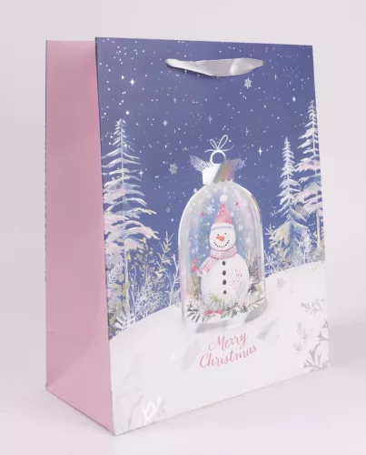 PAPÍRTASAK MATT, EZÜST HOLOGRAFIKUS NYOMÁSSAL, HÓEMBER BÚRA ALATT,  MERRY CHRISTMAS FELIRATTAL