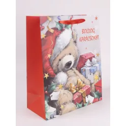 PAPÍRTASAK MATT, MEDVE AJÁNDÉKOKKAL, MIKULÁS SAPKÁBAN