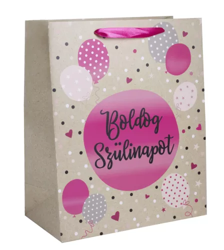 PAPÍRTASAK MATT, BOLDOG SZÜLINAPOT! FELIRAT PINK LUFIK