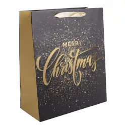   PAPÍRTASAK MATT, ARANY FÉNYES NYOMÁSSAL, MERRY CHRISTMAS FELIRATTAL, FEKETE ALAPON