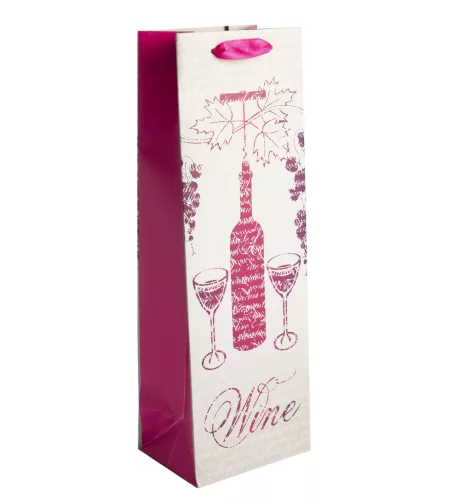 PAPÍRTASAK BOROS, MATT, WINE FELIRATTAL, FEHÉR/PINK BOROSÜVEG, POHARAK