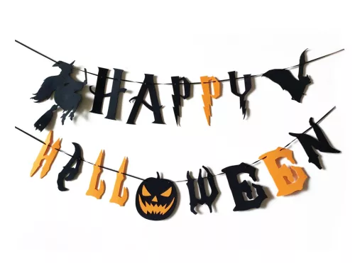 HALLOWEEN DEKORÁCIÓ, FILC GIRLAND, FEKETE NARANCSSÁRGA
