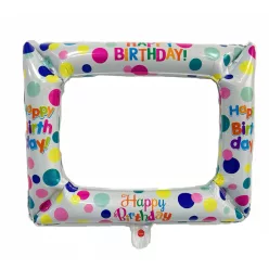   MŰANYAG FÓLIA LUFI, KÉPKERET ALAKÚ, HAPPY BIRTHDAY FELIRATTAL, PÖTTYÖS MINTÁS