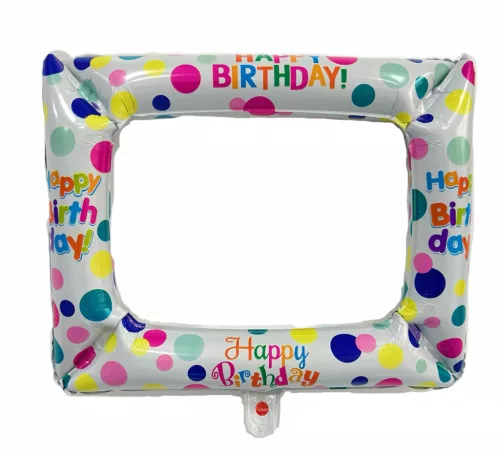 MŰANYAG FÓLIA LUFI, KÉPKERET ALAKÚ, HAPPY BIRTHDAY FELIRATTAL, PÖTTYÖS MINTÁS