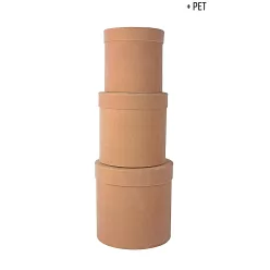  PAPÍRDOBOZ FLOKKOLT SZETT, 3 DARABOS, KEREK ALAKÚ, HOMOKKŐ