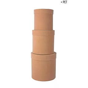   PAPÍRDOBOZ FLOKKOLT SZETT, 3 DARABOS, KEREK ALAKÚ, HOMOKKŐ
