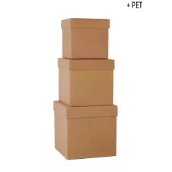  PAPÍRDOBOZ FLOKKOLT SZETT, 3 DARABOS, KOCKA ALAKÚ, HOMOKKŐ