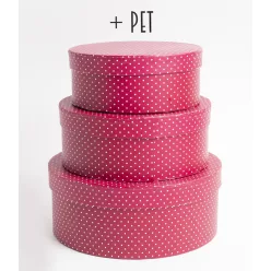   PAPÍRDOBOZ SZETT, 3 DARABOS, KEREK, PERSIAN RED, SILENCE PÖTTYÖKKEL + PET