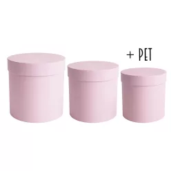   PAPÍRDOBOZ SZETT MŰANYAG BETÉTTEL, 3 DARABOS, KEREK ALAKÚ, VINTAGE PINK