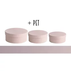   PAPÍRDOBOZ SZETT MŰANYAG BETÉTTEL, 3 DARABOS, KEREK ALAKÚ, SPECIÁLIS GYÖNGYHÁZ PÚDER