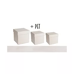   PAPÍRDOBOZ SZETT MŰANYAG BETÉTTEL, 3 DARABOS, KOCKA ALAKÚ, GYÖNGYHÁZ, KRÉM