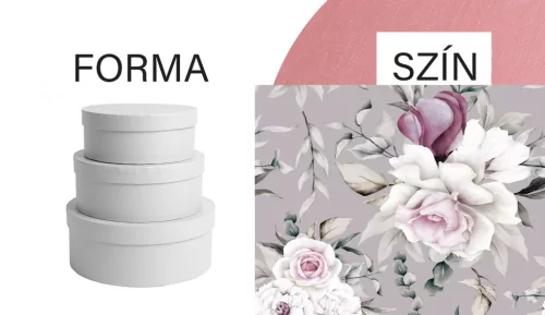 PAPÍRDOBOZ SZETT MŰANYAG BETÉTTEL, 3 DARABOS, KEREK ALAKÚ, LILA RÓZSÁS
