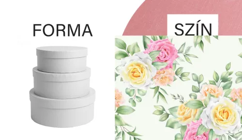PAPÍRDOBOZ SZETT MŰANYAG BETÉTTEL, 3 DARABOS, KEREK ALAKÚ, SÁRGA ÉS RÓZSASZÍN RÓZSÁS