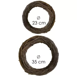 KOSZORÚ, SZŐLŐVESSZŐ RATTAN, SZETTBEN, 2 DARABOS, BARNA