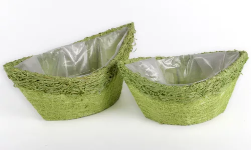 RAFFIA KASPÓ, 2 DARABOS SZETT, CSÓNAK ALAKÚ, ZÖLD