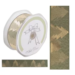 SZALAG, TEXTIL, FENYŐFA MINTÁS, ZÖLD